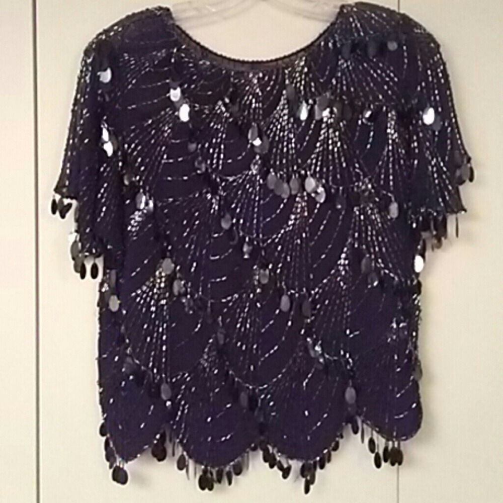 Beaded Sequin Navy Women's Top